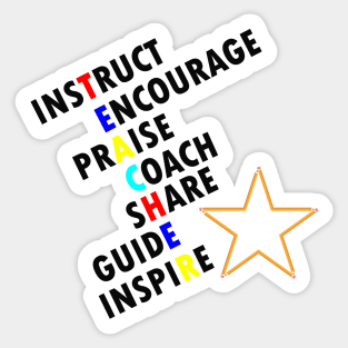 Teacher Inspirational Gifts: Saying, Instruct, Encourage, Praise, Coach, Share, Guide, Inspire Sticker